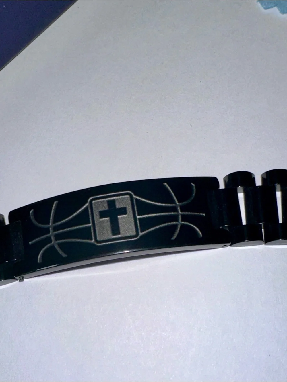 Fashion Jewelry Black Stainless Steel Cross Basketball Link Bracelet